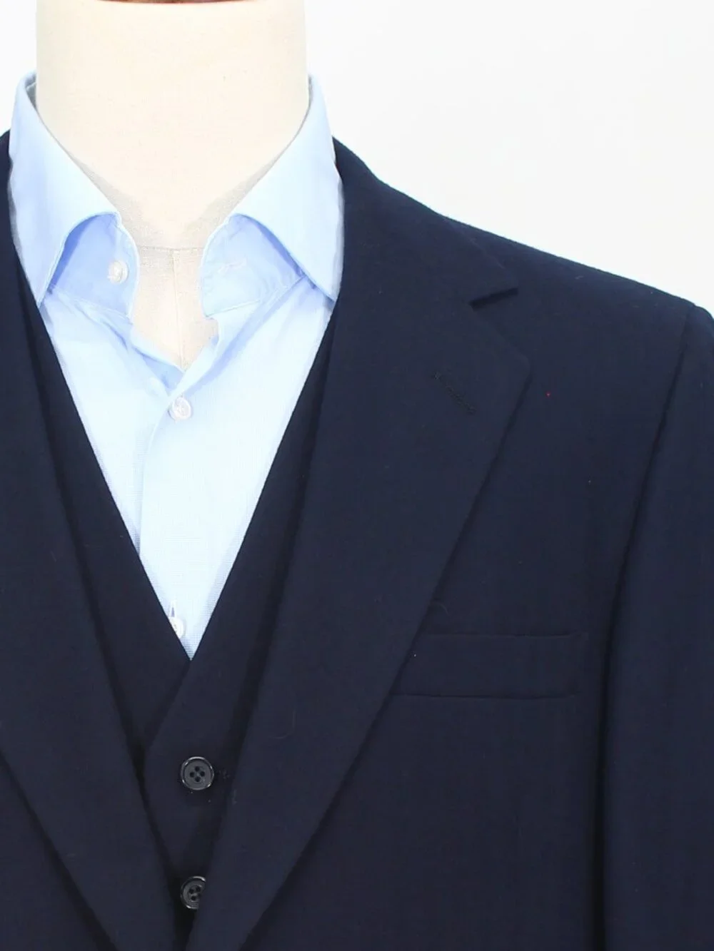 Vintage 1970s 44R 38x29 Navy Full Suit 2-Button Herringbone R932